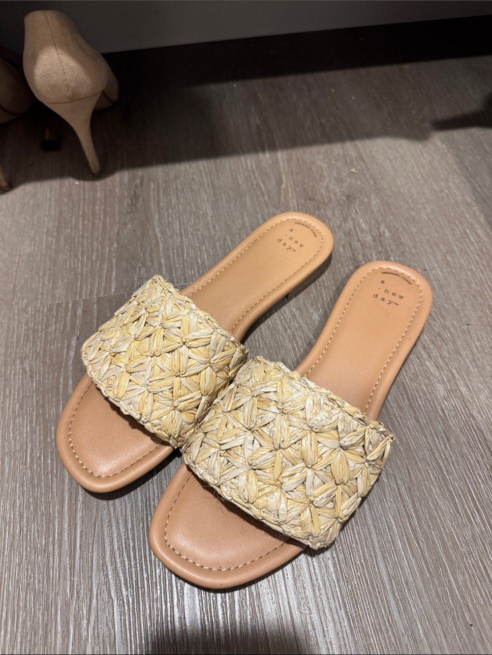 a new day Tan Woven Slide Sandals